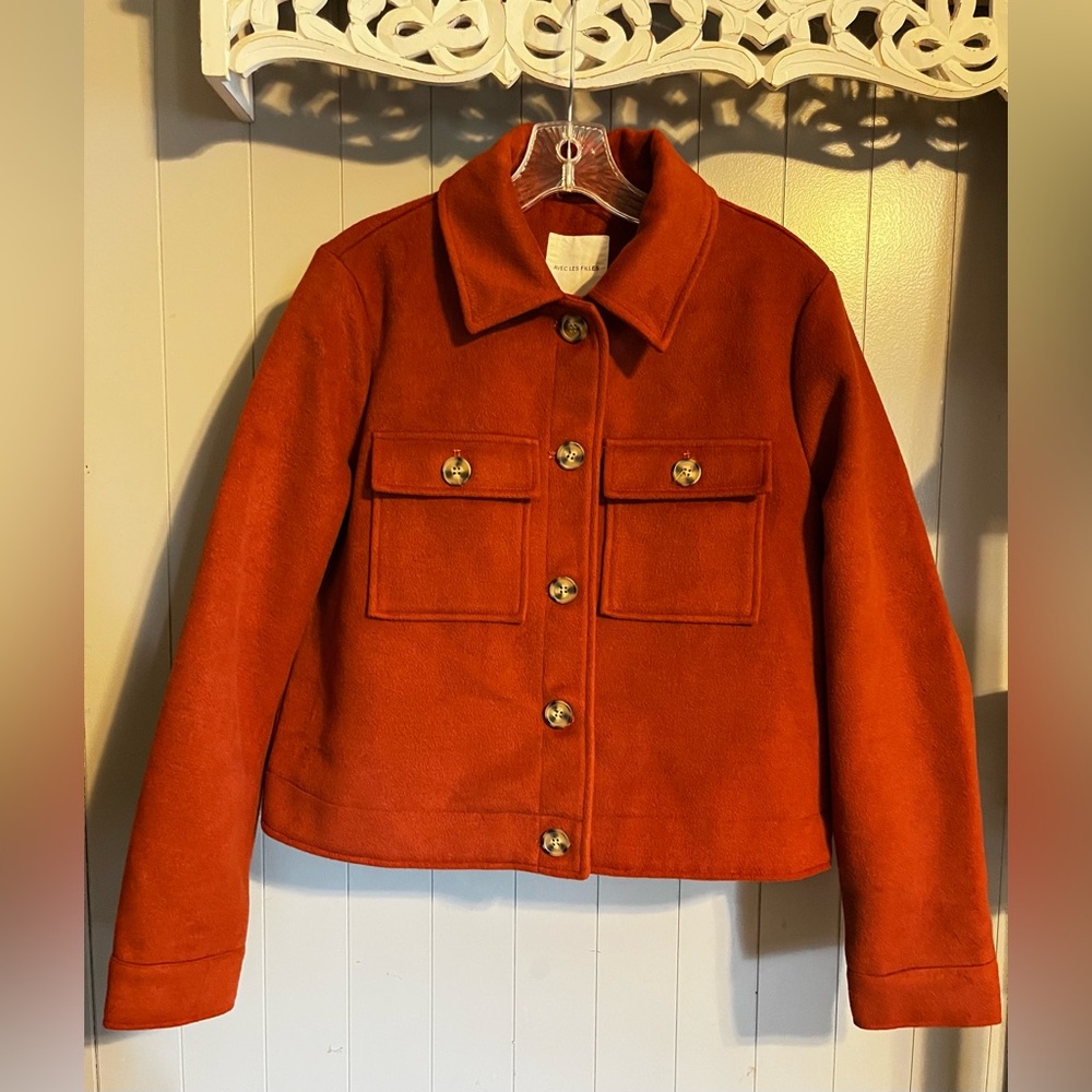 Avec Les Filles rust orange felted button up shacket